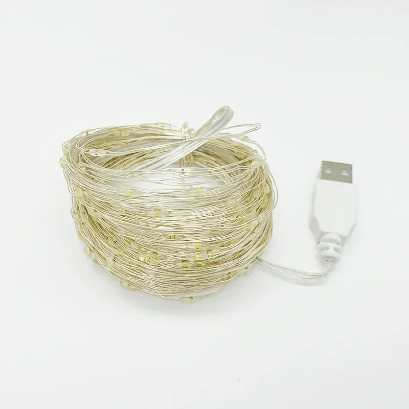 USB LED String Lights Copper Silver Wire Garland Light Waterproof LED Fairy Lights For Christmas Wedding Outdoor Decoration